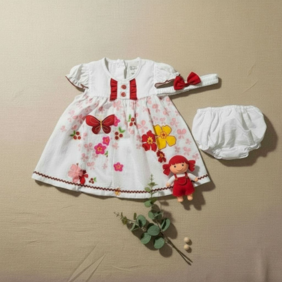 New Baby Girl Dress Set with matching headband underwear size 3 to 6 months - Picture 1 of 3